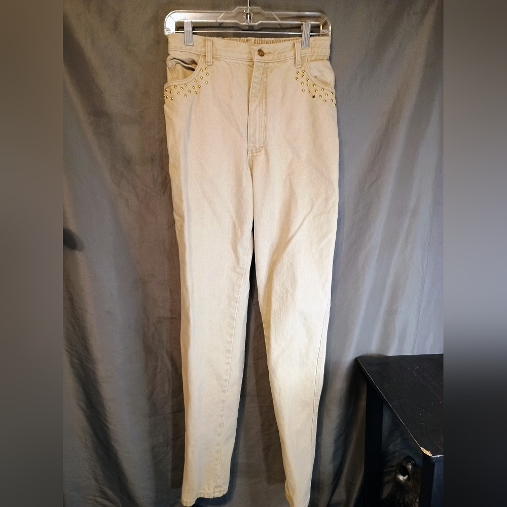 Vintage Opal 80's Studded Jeweled Beige Denim Jeans
